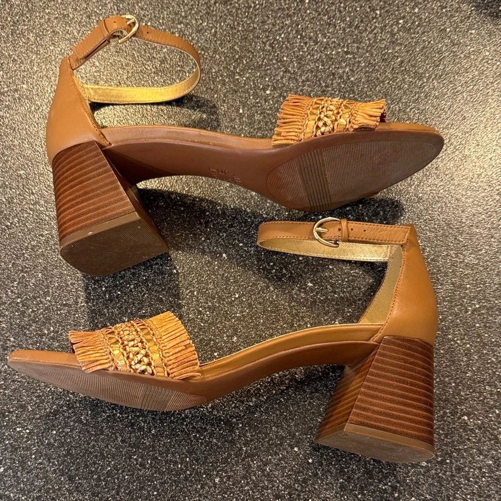 Naturalizer Women’s Tan Fringe Block Heeled Sandals - size 10 - Picture 6 of 8